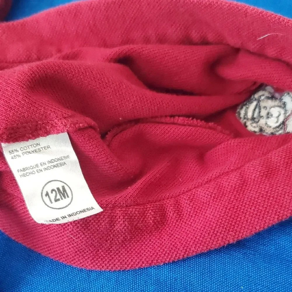Vintage Red Baby Durag Tie Hat 12M Embroidered Sailor Bear Biker Cap